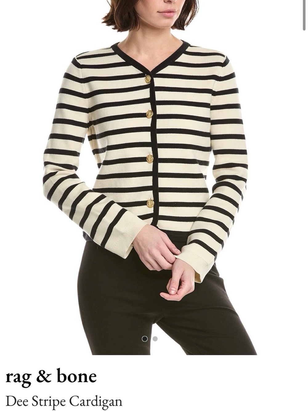 rag & bone Striped V-Neck Cardigan in Ivory and Black